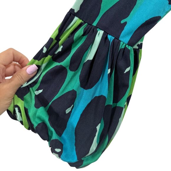 Diane Von‎ Furstenberg Blue Green Silk Blend Leopard Print Blouse Size 6 - Picture 4 of 9